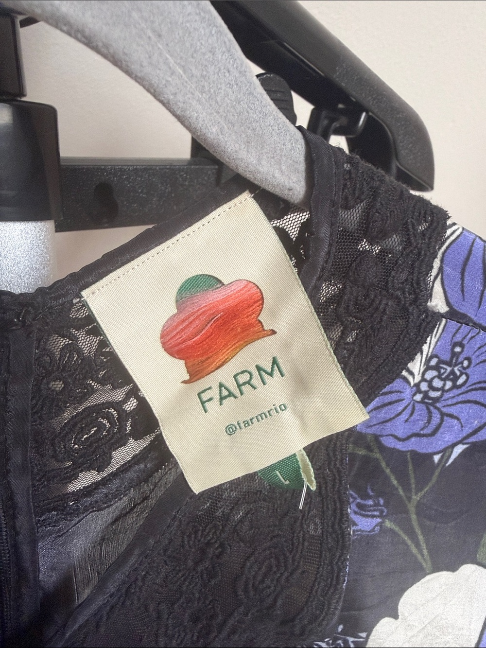 FARM Rio Black Maxi Dress with Blue & White Floral Print - Picture 2 of 4